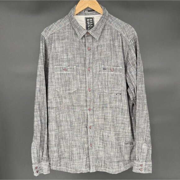 Billabong Men's Long Sleeve Button-Up Shirt XL Gray 100% Cotton Casual - Picture 1 of 9